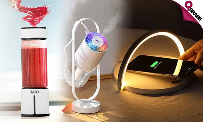 Rako Bundle: Rotating Humidifier + Wireless Charging Pad with Lamp + Portable Blender!